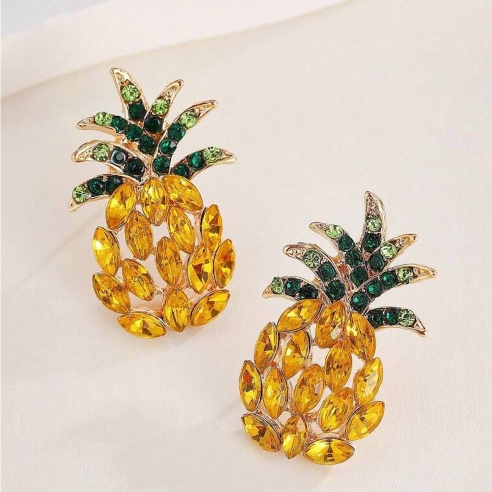 New - Gold-Tone Pineapple Stud Earrings